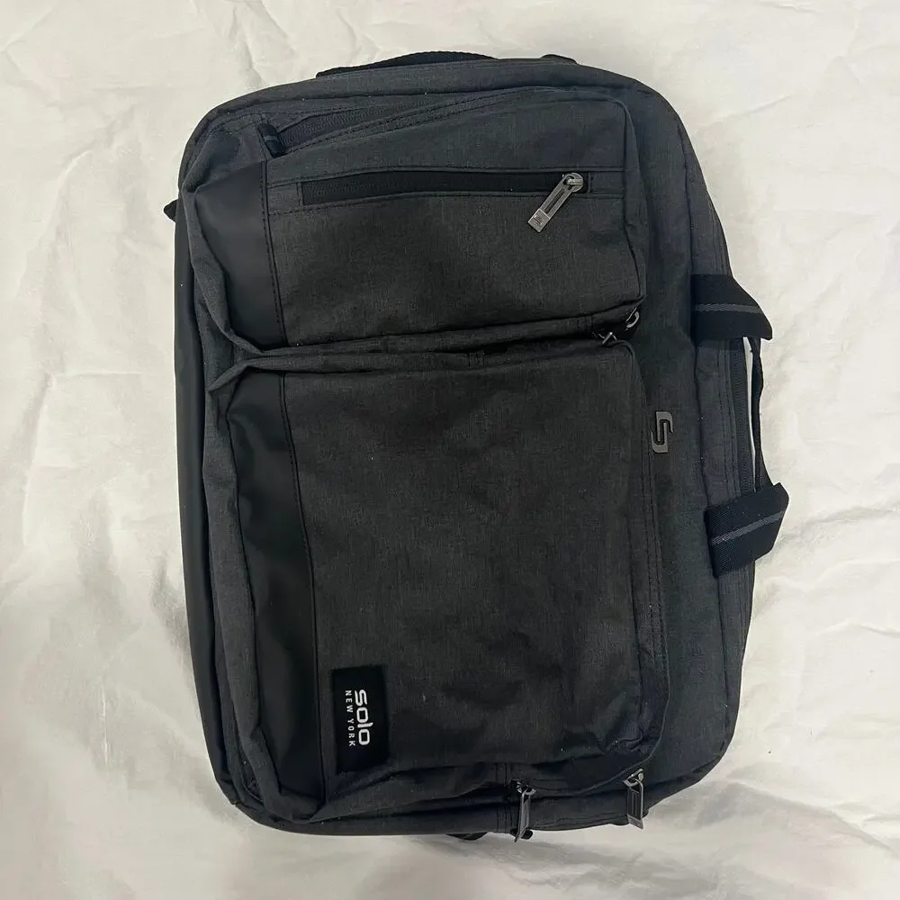 Solo New York Duane Hybrid Briefcase Backpack 15.6 Laptop Bag Travel Grey EUC
